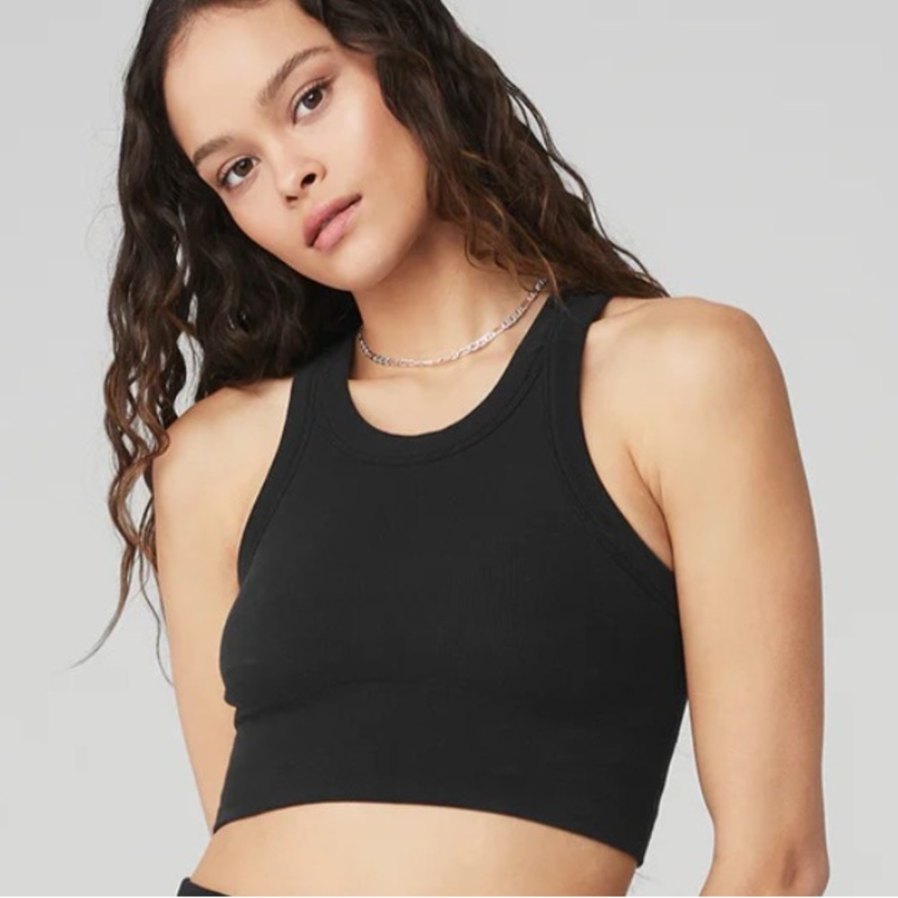 ALO Yoga Highneck Sports bra in black, size medium